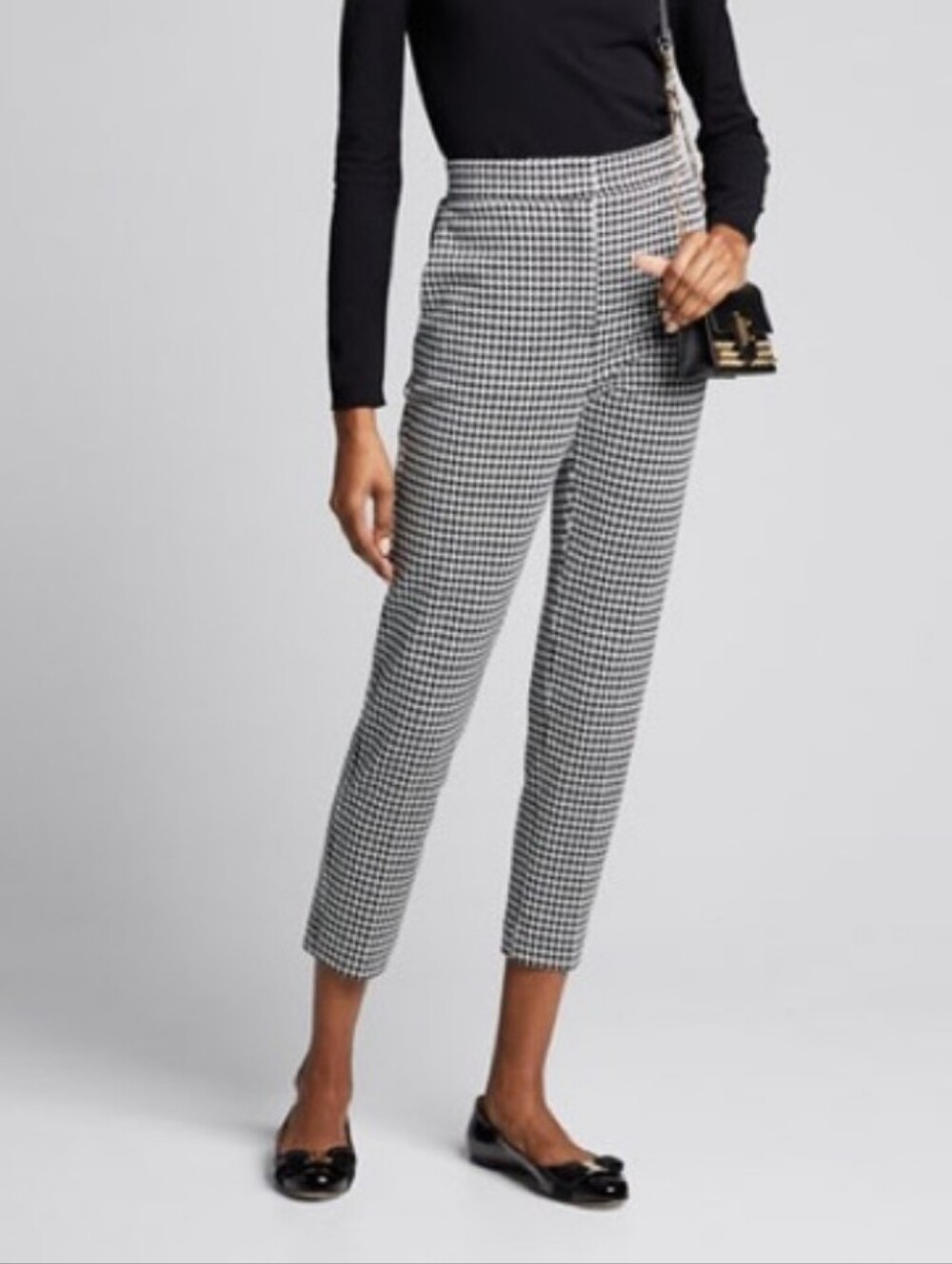 Max Mara Studio Plaid Trouser Pants Wool Slim Tapered Cigarette Black White 8